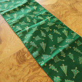 Brocade Table Runner Christmas Holiday Collection Glittery Trees Green