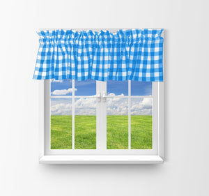 Cotton Gingham Checkered Window Valance 58" Wide - Turquoise