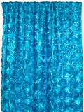 Satin Rosette 3D Pop up Flower Single Curtain Panel 54 Inch Wide - Turquoise
