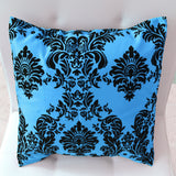 Flocked Damask Decorative Throw Pillow/Sham Cushion Cover Black on Turquoise