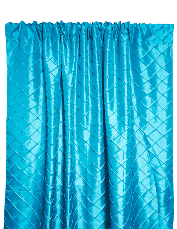 Pintuck Taffeta Cross Stitch Pattern Single Curtain Panel 54 Inch Wide Turquoise