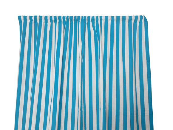 Cotton Curtain Stripe Print 58 Inch Wide / 1 Inch Stripe Turquoise and White