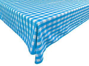 Polyester Poplin Gaberdine Durable Tablecloth Gingham Checkered Plaid Turquoise