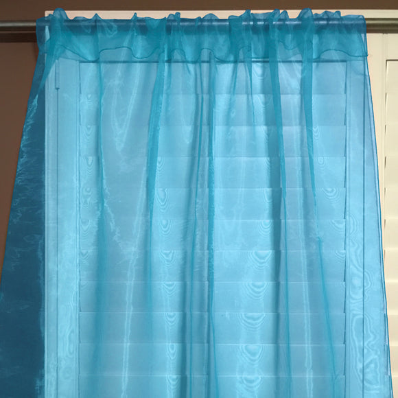 Sheer Tinted Organza Solid Single Curtain Panel 58 Inch Wide Turquoise
