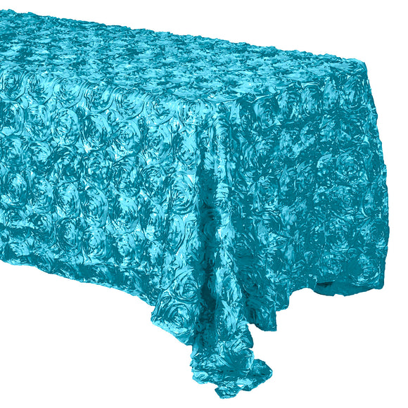 Satin Rosette 3D Pop-Up Floral Tablecloth Turquoise