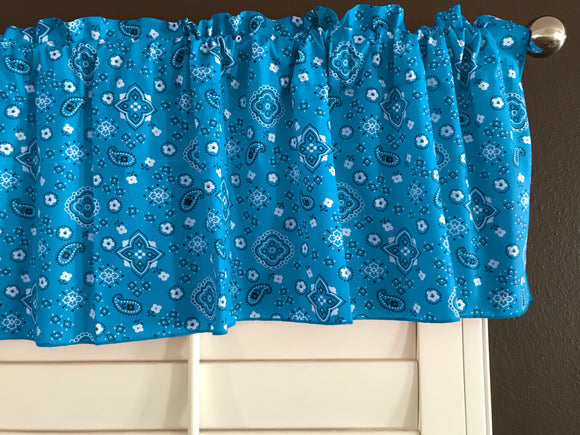 Cotton Window Valance Floral Paisley Bandanna Print 58 Inch Wide Turquoise
