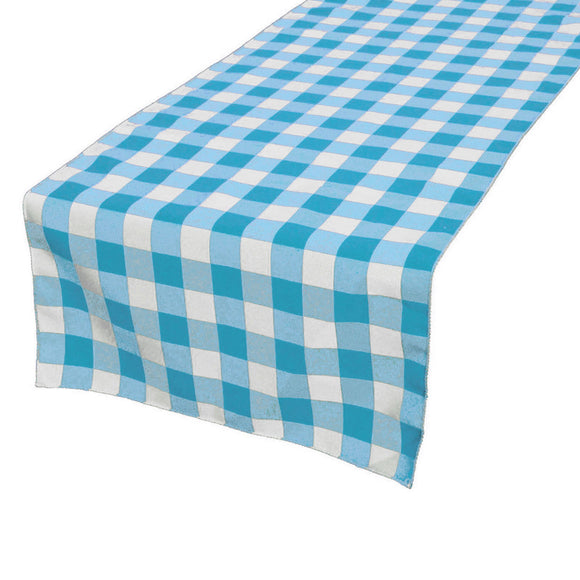 Cotton Print Table Runner Gingham Checkered Turquoise