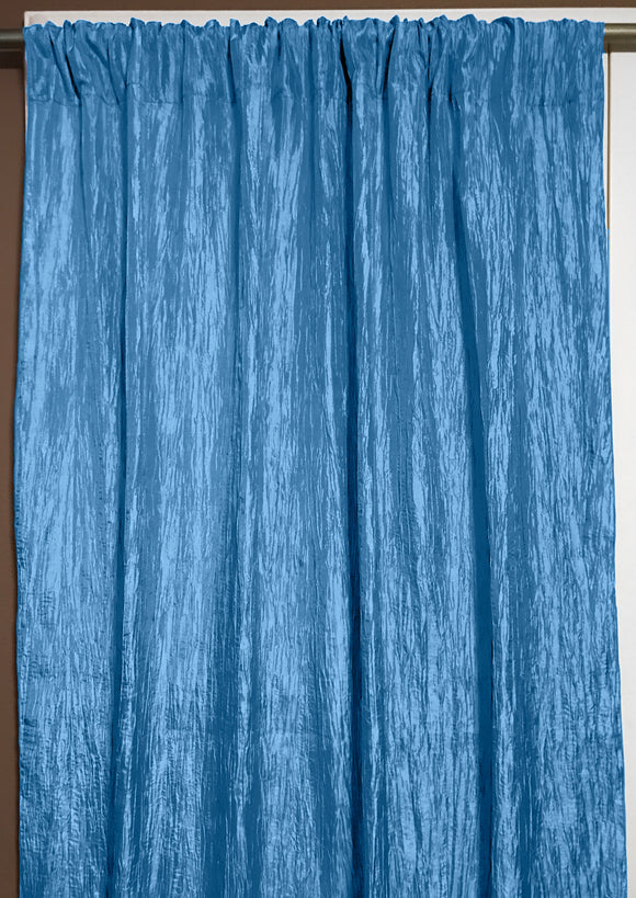Crinkle Taffeta Crushed Pattern Single Curtain Panel 54 Inch Wide Turquoise