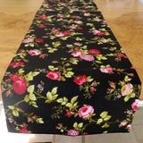 Cotton Print Table Runner Floral Vintage Flowers Black
