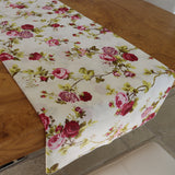Cotton Print Table Runner Floral Vintage Flowers Red on White