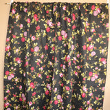 Cotton Curtain Floral Print 58 Inch Wide Vintage Floral Large Roses Black