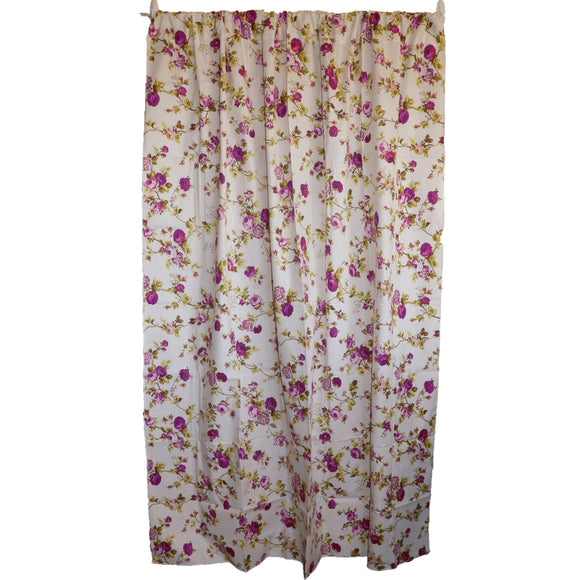 Cotton Curtain Floral Print 58 Inch Wide Vintage Floral Large Roses Magenta on White