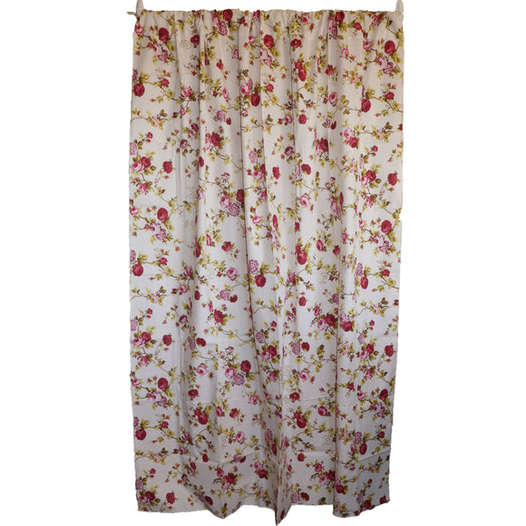 Cotton Curtain Floral Print 58 Inch Wide Vintage Floral Large Roses Red on White
