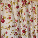 Cotton Curtain Floral Print 58 Inch Wide Vintage Floral Large Roses Red on White