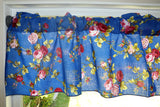 Cotton Window Valance Floral Print 58 Inch Wide Vintage Floral Large Roses Royal Blue