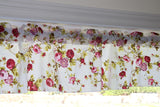 Cotton Window Valance Floral Print 58 Inch Wide Vintage Floral Large Roses Red on White