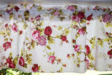 Cotton Window Valance Floral Print 58 Inch Wide Vintage Floral Large Roses Red on White