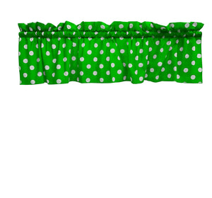 Cotton Window Valance Polka Dots Print 58 Inch Wide - White on Green
