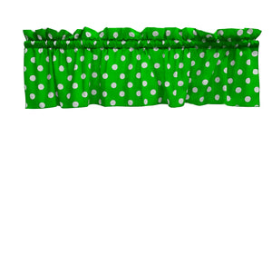 Cotton Window Valance Polka Dots Print 58 Inch Wide / White on Green