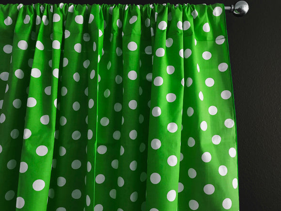 Cotton Curtain Polka Dots Print 58 Inch Wide / White on Green