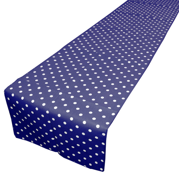 Cotton Print Table Runner Polka Dots Small Dots White on Navy