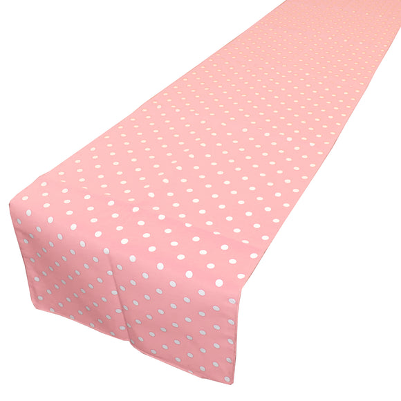 Cotton Print Table Runner Polka Dots Small Dots White on Pink