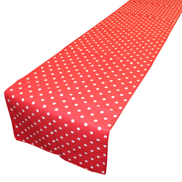 Cotton Print Table Runner Polka Dots Small Dots White on Red