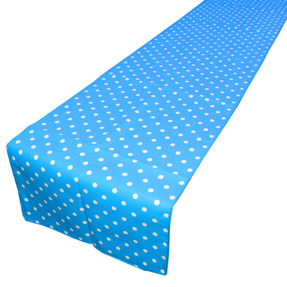 Cotton Print Table Runner Polka Dots Small Dots White on Turquoise