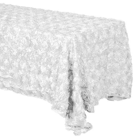 Satin Rosette 3D Pop-Up Floral Tablecloth White