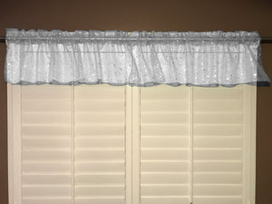 Silver Stars on Sheer Organza Tinted Window Valance 58" Wide White