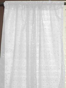 Silver Stars on Sheer Tinted Organza Solid Single Curtain Panel 58 Inch Wide White
