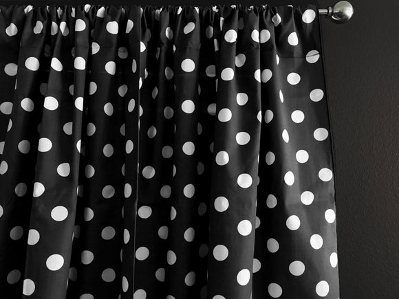 Cotton Curtain Polka Dots Print 58 Inch Wide / White on Black