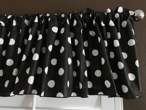 Cotton Window Valance Polka Dots Print 58 Inch Wide / White on Black