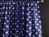 Cotton Curtain Polka Dots Print 58 Inch Wide / White on Navy