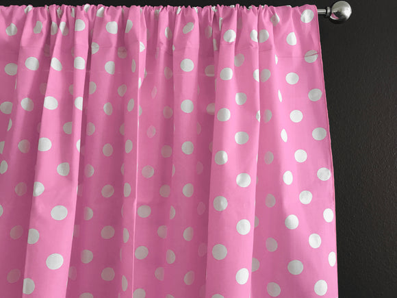 Cotton Curtain Polka Dots Print 58 Inch Wide / White on Pink