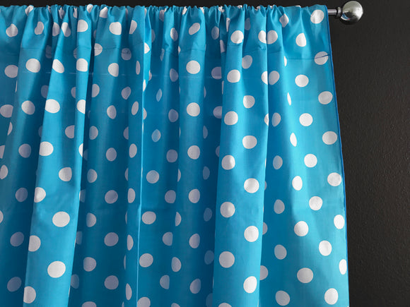 Cotton Curtain Polka Dots Print 58 Inch Wide / White on Turquoise