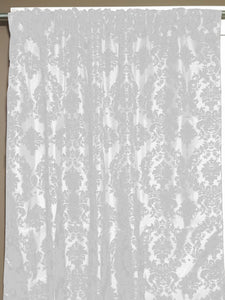 Flocking Damask Taffeta Window Curtain 56 Inch Wide White on White