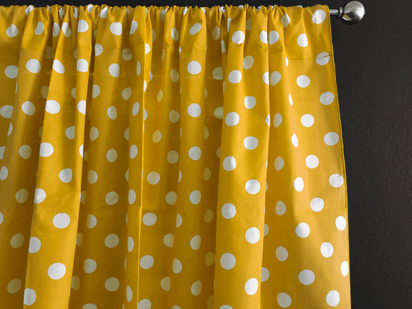 Cotton Curtain Polka Dots Print 58 Inch Wide / White on Yellow