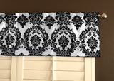 Flocked Damask Window Valance 58" Wide - Black on White