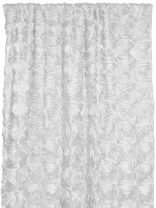Satin Rosette 3D Pop up Flower Single Curtain Panel 54 Inch Wide White