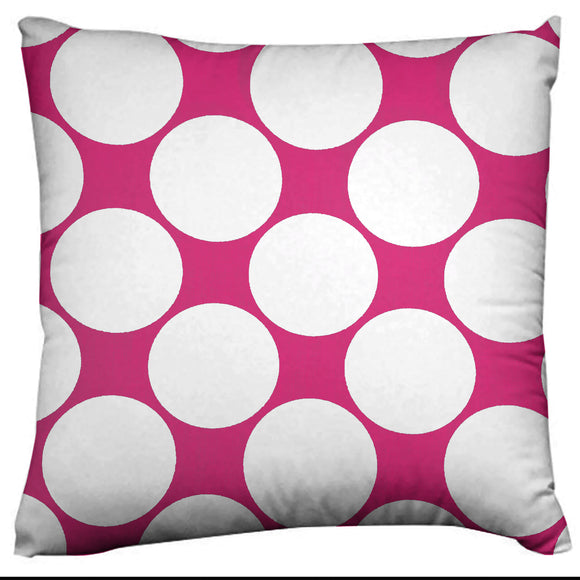 Large Circle Dots Decorative Cotton Throw Pillow/Sham Cushion Cover White on Fuchsia