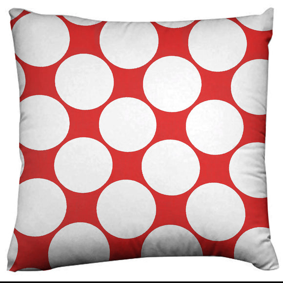 Large Circle Dots Decorative Cotton Throw Pillow/Sham Cushion Cover White on Red