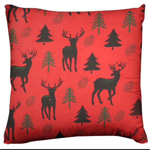 Flannel Throw Pillow/Sham Cushion Cover Christmas Winter Deer and Tree Red