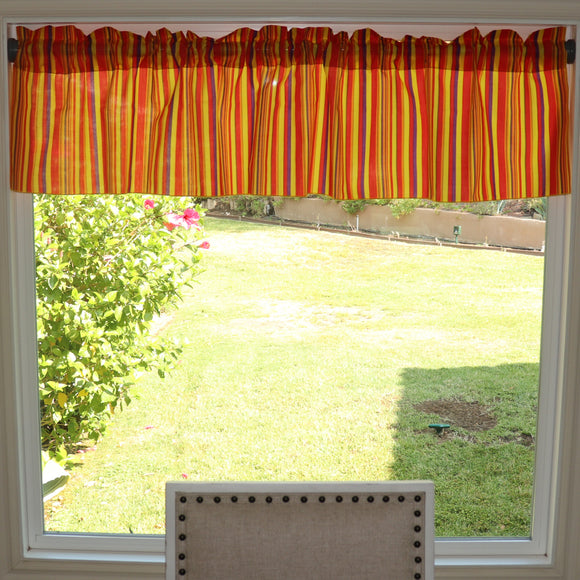 Cotton Window Valance Stripe Print 58 Inch Wide / Multi Stripes Yellow Red