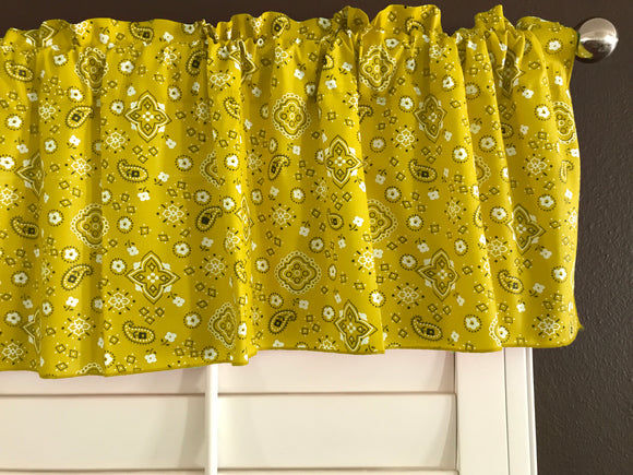 Cotton Window Valance Floral Paisley Bandanna Print 58 Inch Wide Yellow