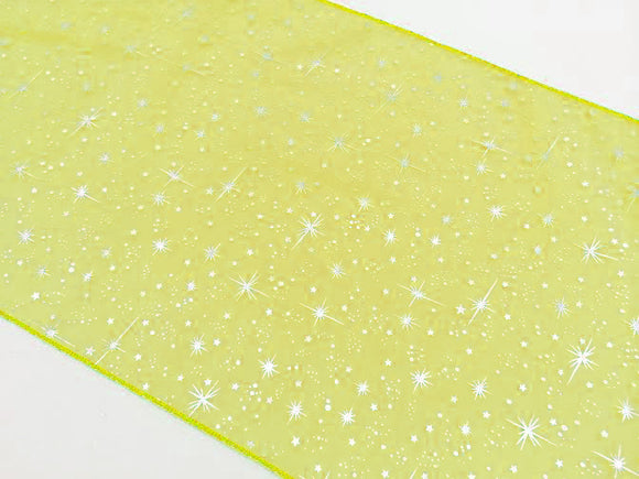 Light Weight Sheer Organza with Silver Stars Decorative Table Runner Yellow