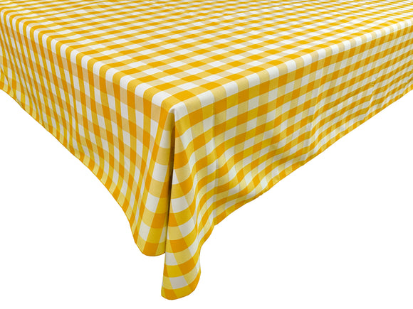 Polyester Poplin Gaberdine Durable Tablecloth Gingham Checkered Plaid Dark Yellow