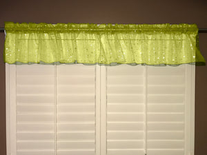 Silver Stars on Sheer Organza Tinted Window Valance 58" Wide Yellow