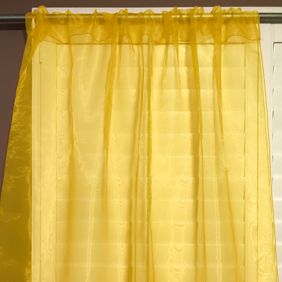 Sheer Tinted Organza Solid Single Curtain Panel 58 Inch Wide Yellow