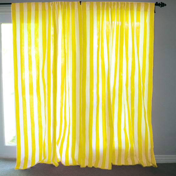 Cotton Curtain Stripe Print 58 Inch Wide / 2 Inch Stripe Yellow and White